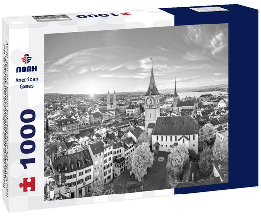 Noah Jigsaw Puzzle Aerial view of a famous Subotica town hall as a symbol of the city history and architectural heritage, with its red facade and elegant clock tower drawing visitors and tourists to Serbia in black white 1000 pieces