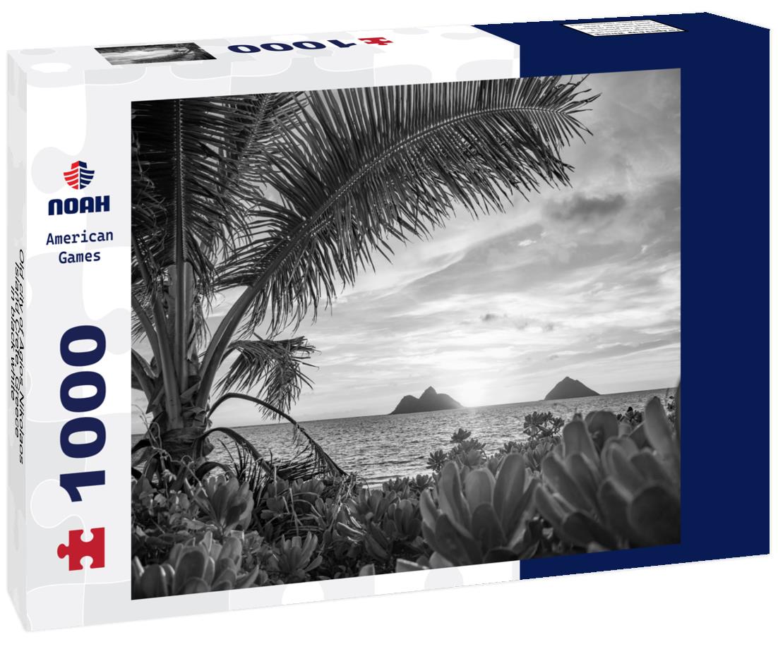 Noah Jigsaw Puzzle Old city of Agios Nikolaos, Island Crete, Greece in black white 1000 pieces