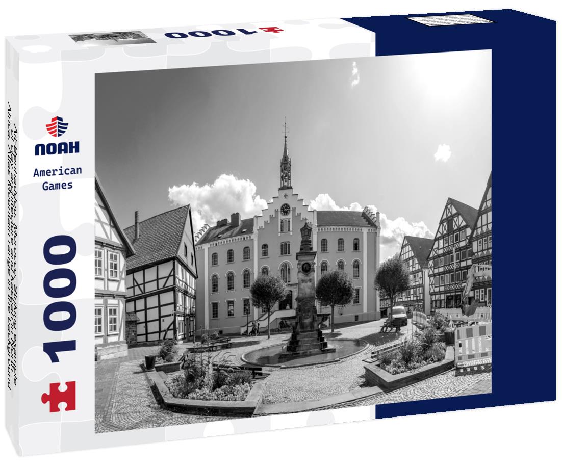 Noah Jigsaw Puzzle Ait-Benhaddou, Morocco. Striking example of clay architecture and kasbah in North Africa, Atlas Mountain range in the background in black white 1000 pieces