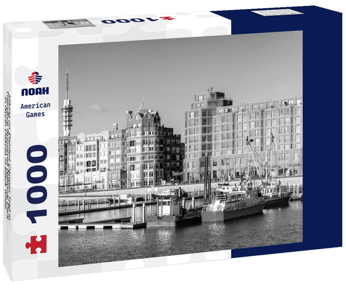 Noah Jigsaw Puzzle Hiking on Painted Canyon Trail in Theodore Roosevelt National Park in North Dakota in black white 1000 pieces