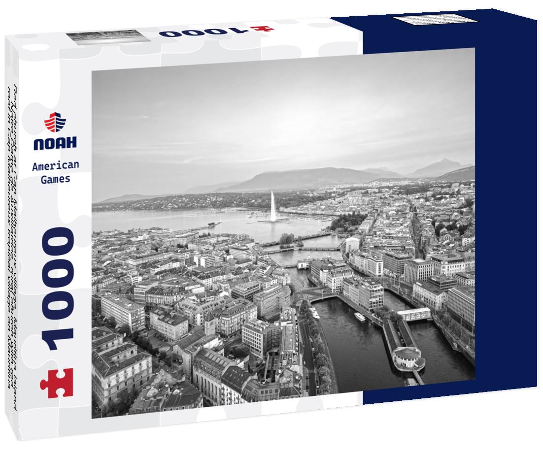 Noah Jigsaw Puzzle Red church at Cap Malheureux village, Mauritius Island. Notre Dame de Auxiliatrice, rural church with red roof in Cap Malheureux tropical village on Mauritius island, Indian Ocean in black white 1000 pieces