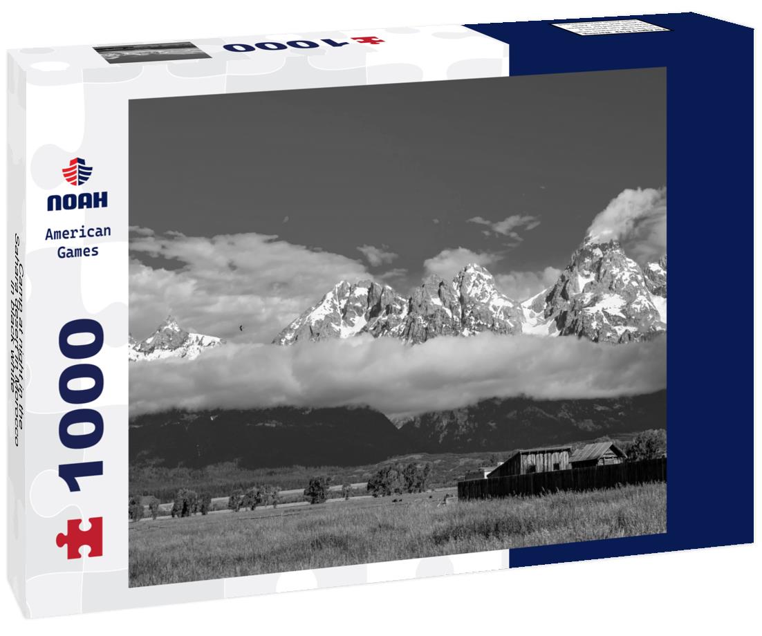 Noah Jigsaw Puzzle Camp at night in the Sahara desert in Morocco in black white 1000 pieces