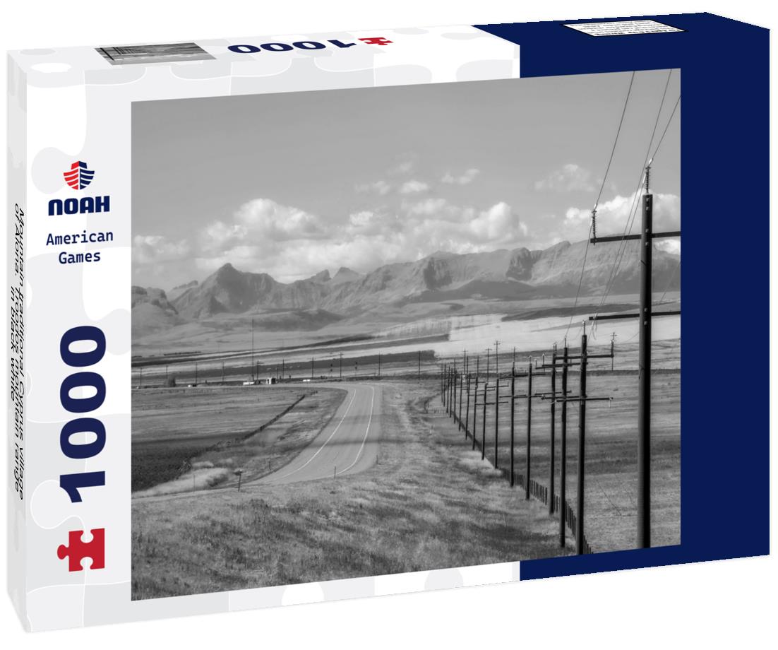 Noah Jigsaw Puzzle Mountain traditional Cyprus village of Alona. Troodos mountain range in black white 1000 pieces