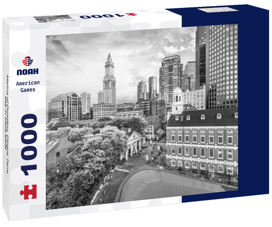 Noah Jigsaw Puzzle Marina of Portofino, Cinque Terre, Italy in black white 1000 pieces