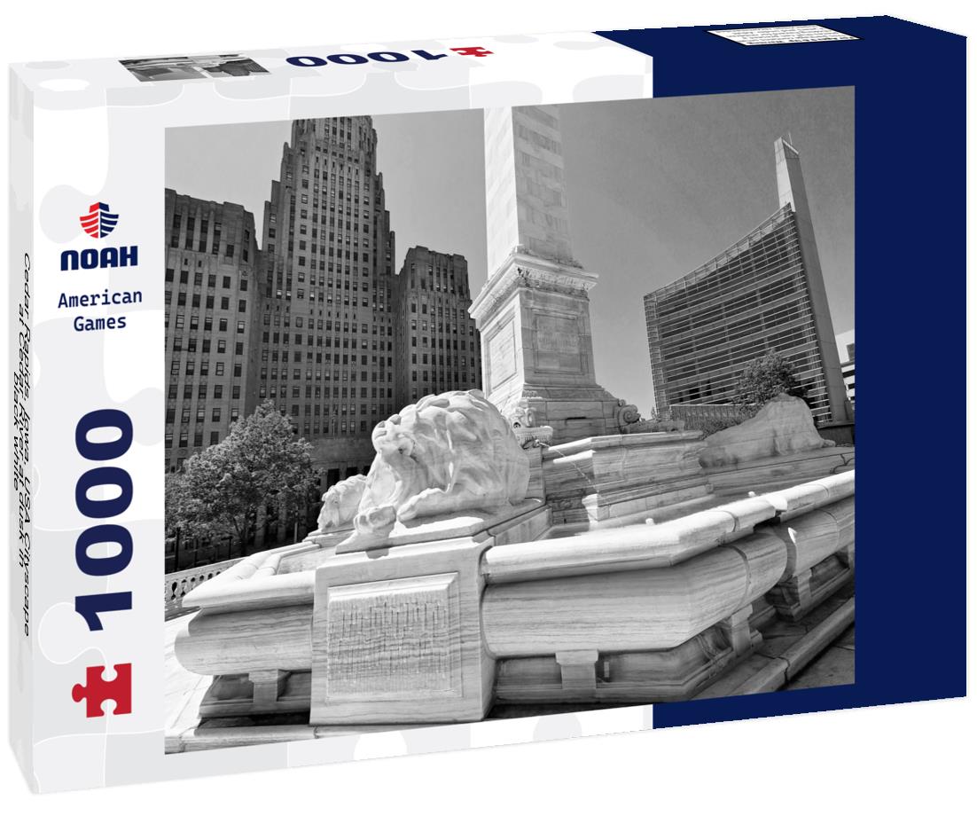 Noah Jigsaw Puzzle Cedar Rapids, Iowa, USA Cityscape at Cedar River at dusk in black white 1000 pieces