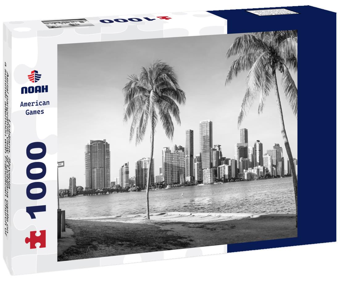 Ljubljana, Slovenia - Aerial Ljubljana castle on a summer afternoon with Franciscan Church of the Annunciation, Ljubljana Cathedral and skyline of the capital of Slovenia at sunset 1000pc PuzzleBlack and White