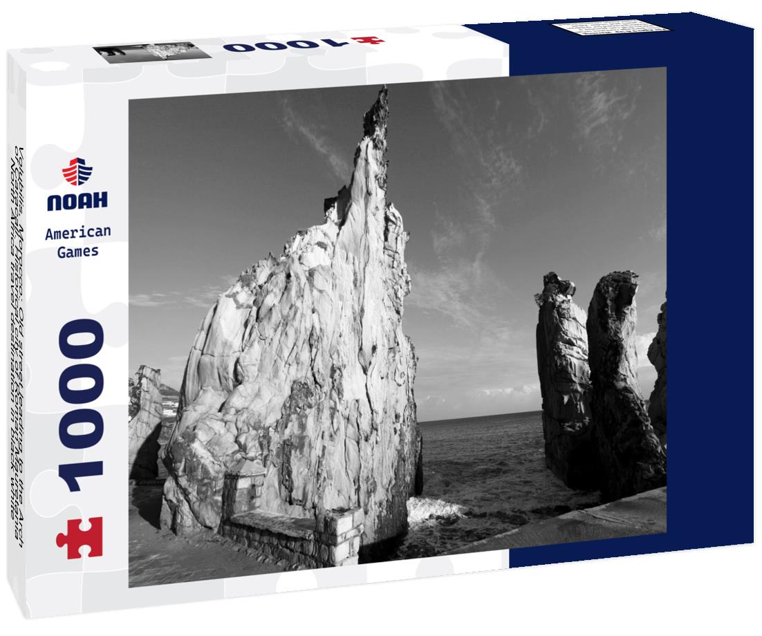 Noah Jigsaw Puzzle Volubilis, Morocco: Old street leading to the Arch of Caracall. Historical city of Roman Mauretania, North Africa travel destination in black white 1000 pieces