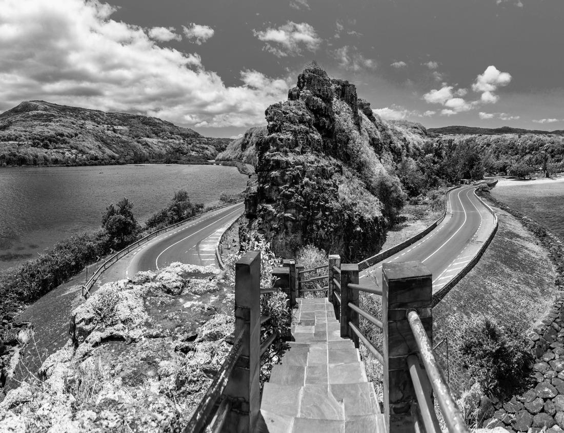 Noah Jigsaw Puzzle Chefchaouen, Morocco: Blue narow stairs with colourful walls and flowerpots into old walled city, or medina, North Africa travel destination in black white 1000 pieces