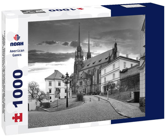 Noah Jigsaw Puzzle Volubilis, Morocco: Capitoline temple in the sunset lights. Historical city of Roman Mauretania, North Africa travel destination in black white 1000 pieces