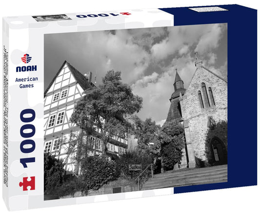 Noah Jigsaw Puzzle Volubilis, Morocco: The outer wall of the basilica, with Corinthian columns at sunset. Historical city of Roman Mauretania, North Africa in black white 1000 pieces