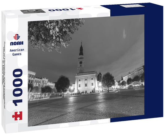 Noah Jigsaw Puzzle Tower of Vimmerby Kyrka evangelical church in Vimmerby, Sweden in black white 1000 pieces