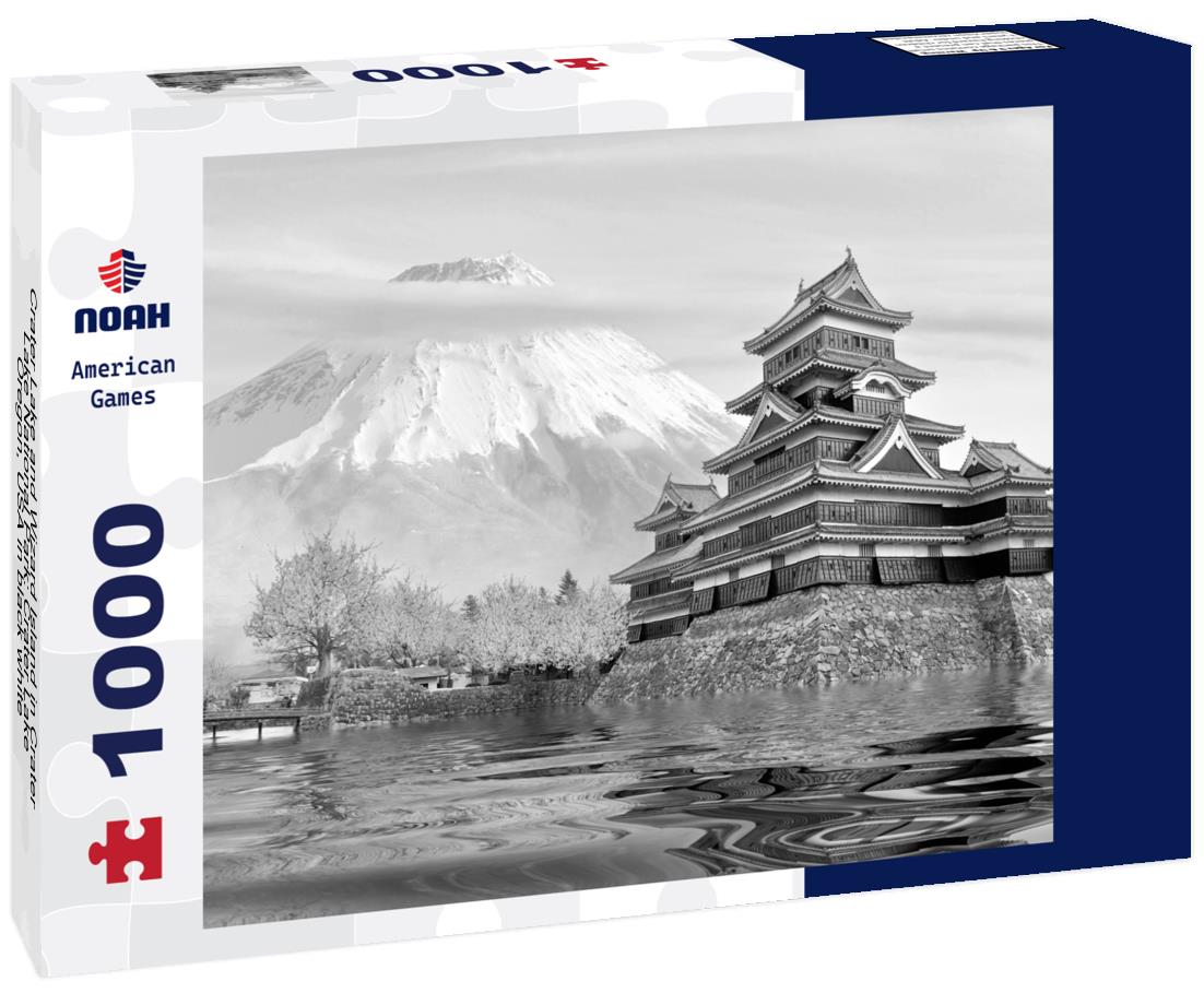 Noah Jigsaw Puzzle Crater Lake and Wizard Island in Crater Lake National Park: Crater Lake, Oregon, USA in black white 1000 pieces