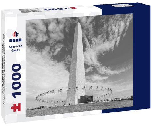 Noah Jigsaw Puzzle View of Seatown beach and Golden Cap on the Jurassic Coast by the English Channel, Dorset, England in black white 1000 pieces