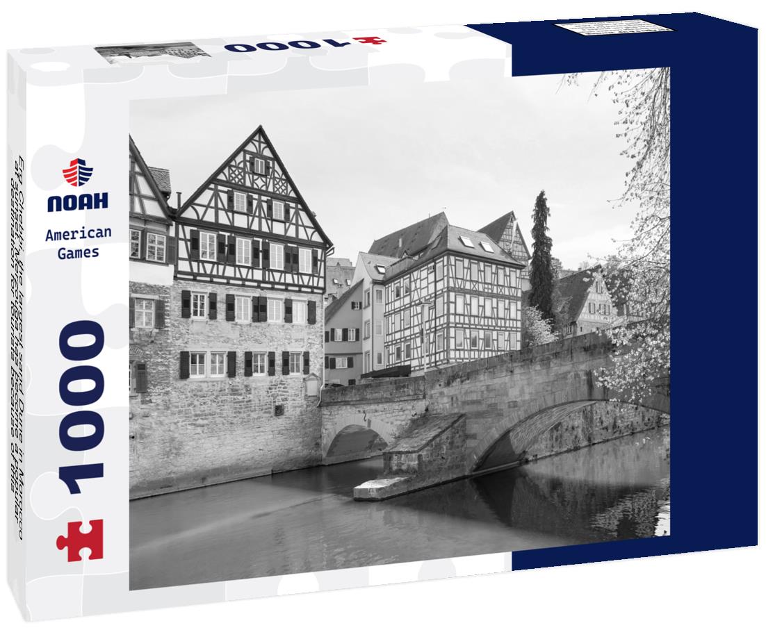 Noah Jigsaw Puzzle Erg Chebbi, the largest sand Dune in Morocco at sunset. Merzouga has become a popular destination for tourists because of this feature in black white 1000 pieces