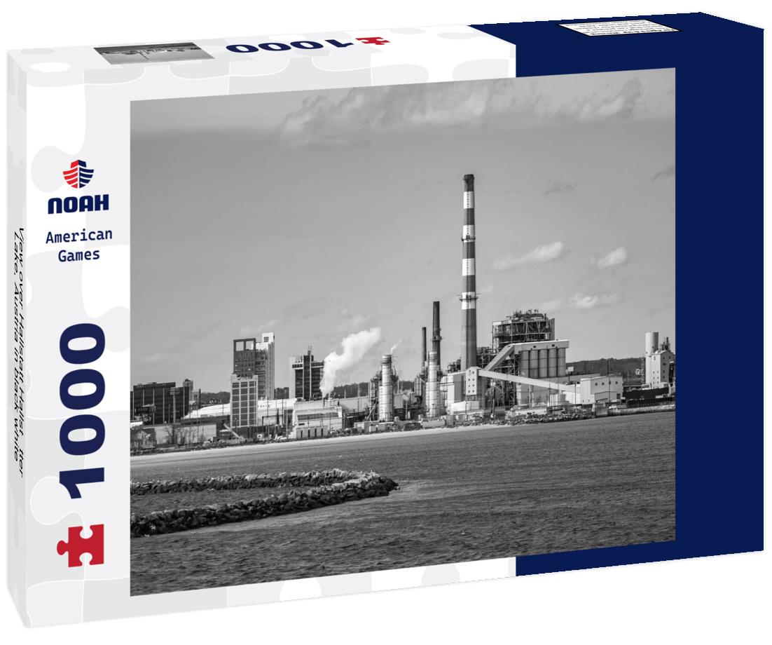 Noah Jigsaw Puzzle View over Hallstatt Hallstätter Lake, Austria in black white 1000 pieces