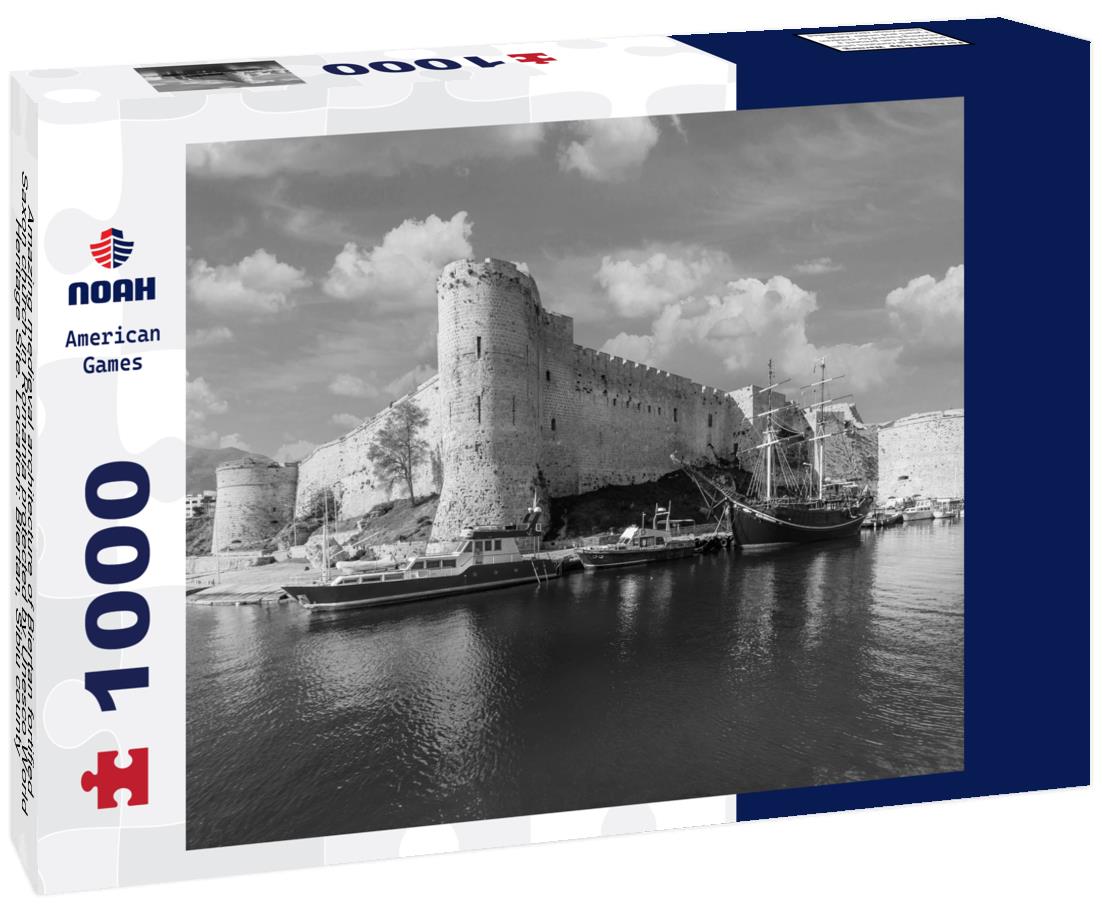 Noah Jigsaw Puzzle Amazing medieval architecture of Biertan fortified Saxon church in Romania protected by Unesco World Heritage Site. Location: Biertan, Sibiu county, Romania, Europe in black white 1000 pieces