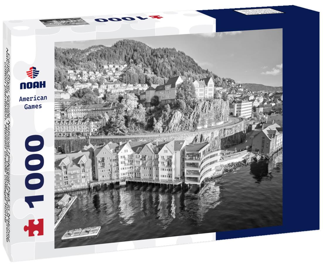 Noah Jigsaw Puzzle Cane River Creole National Historical Park in Natchez, Natchitoches Parish, Louisiana. Oakland French Creole cotton plantation. Raised creole cottage home, wrap around porch, bottle garden in black white 1000 pieces