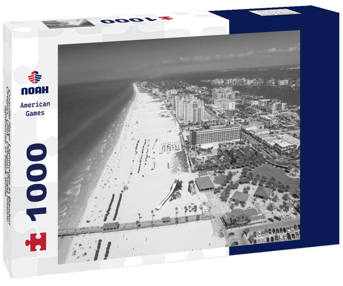 Noah Jigsaw Puzzle Coquille River Lighthouse in Bandon, Oregon, USA. Oregon Coast historic lighthouse in black white 1000 pieces