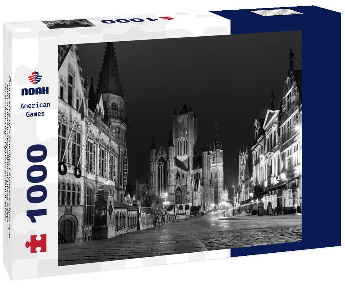 Noah Jigsaw Puzzle Drone shot of a bustling Limassol cityscape with a distinctive elliptical glass tower on a clear day. Cyprus in black white 1000 pieces