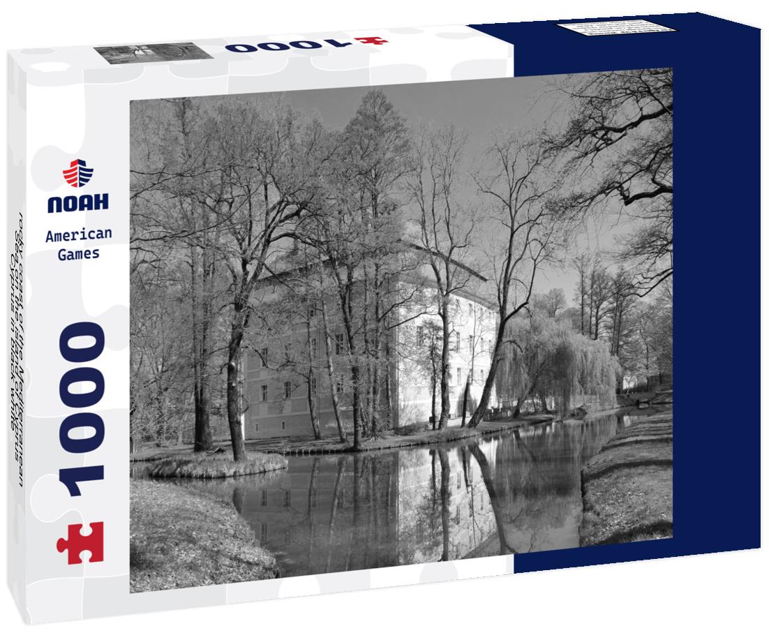 Noah Jigsaw Puzzle rocky coast of the Mediterranean Sea on the island of Cyprus, Cyprus in black white 1000 pieces