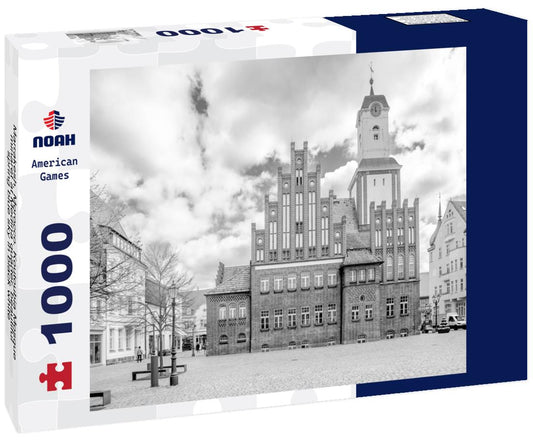 Noah Jigsaw Puzzle Marrakesh, Morocco. Koutoubia Mosque minaret at Medina quarter, beautiful spring blue sky in black white 1000 pieces