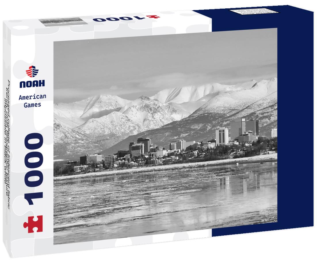 Noah Jigsaw Puzzle Processed collage of Iridescent fabric trendy cloth holographic texture - impossible in black white 1000 pieces