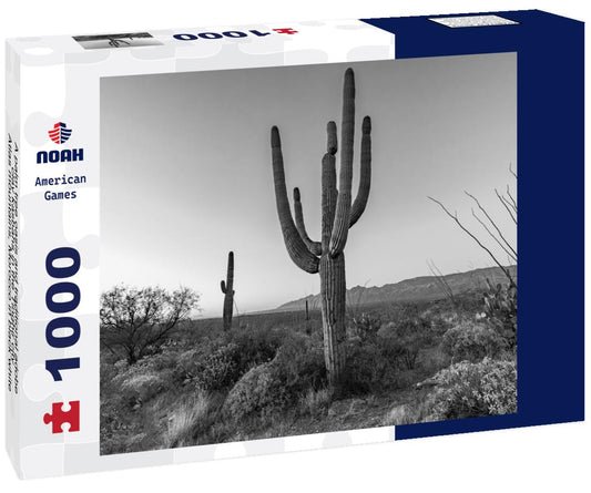 Noah Jigsaw Puzzle A palm tree oasis and traditional adobe clay kasbahs in the Tinghir city, Atlas mountains, Morocco in black white 1000 pieces