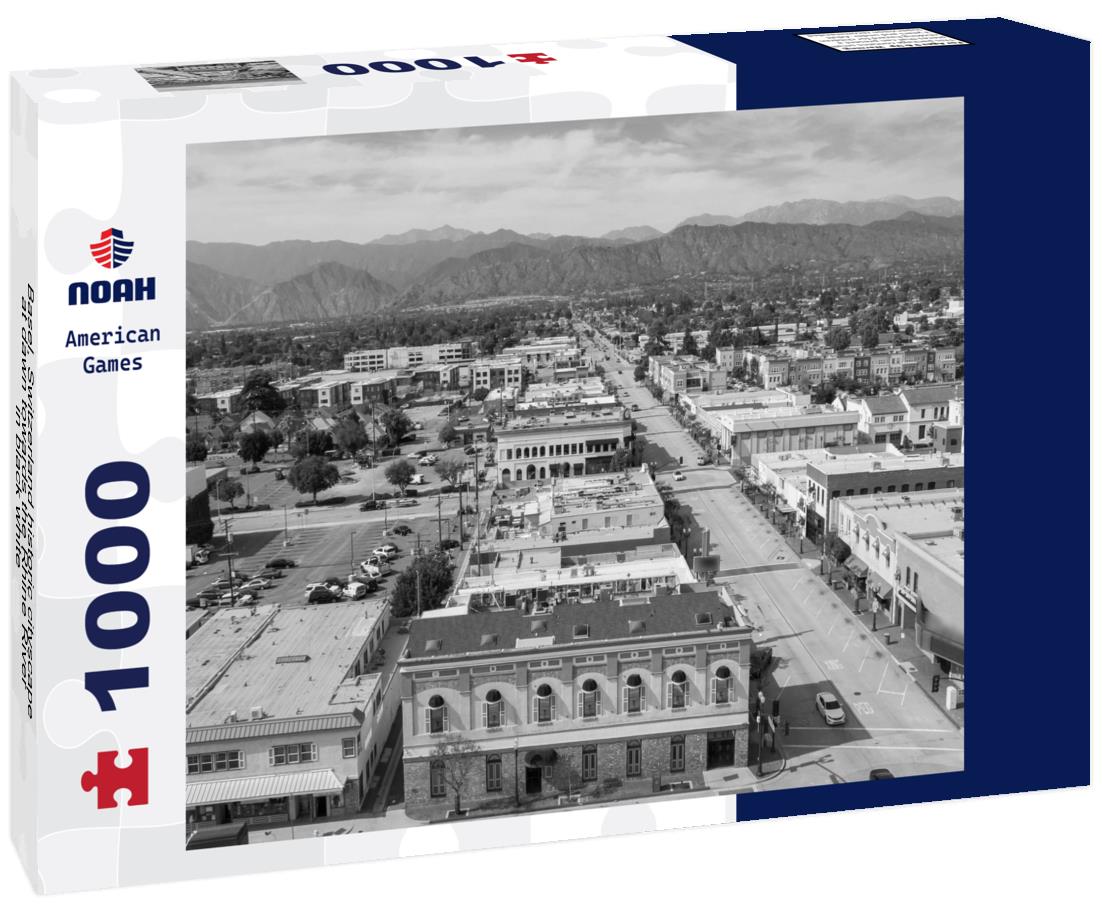 Noah Jigsaw Puzzle Basel, Switzerland historic cityscape at dawn towards the Rhine River in black white 1000 pieces