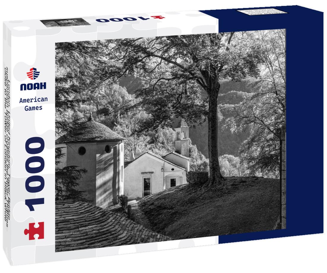 Noah Jigsaw Puzzle London, United Kingdom. Tower Bridge, suspension bridge crosses the River Thames close to the Tower of London in black white 1000 pieces