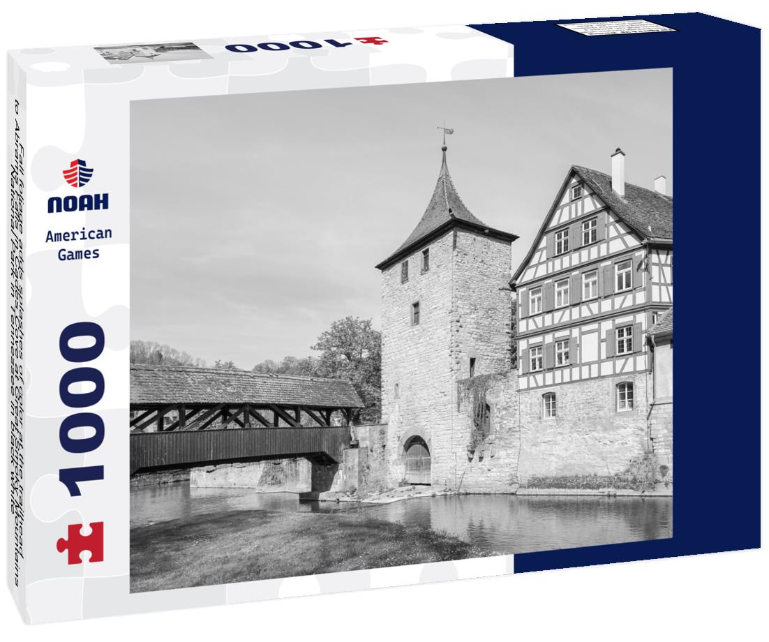 Noah Jigsaw Puzzle Fall foliage adds splashes of color at the trailhead to Abrams Falls in Cades Cove at Great Smoky Mountains National Park in Tennessee in black white 1000 pieces