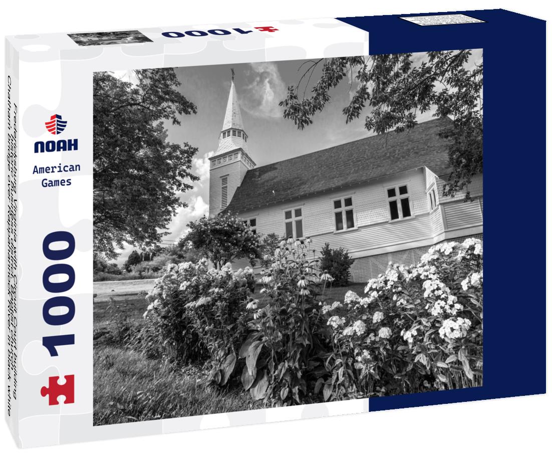 Noah Jigsaw Puzzle Fredericksburg Virginia with Circuit Court building , historic business district, Baptist church, Chatham bridge over Rappahannock River in black white 1000 pieces