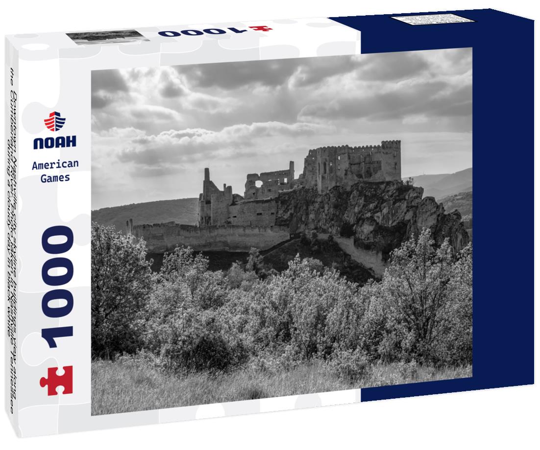 Noah Jigsaw Puzzle Downtown Nashville city skyline buildings view along the Cumberland River. Photo taken in Nashville Tennessee during a cloudy day in black white 1000 pieces