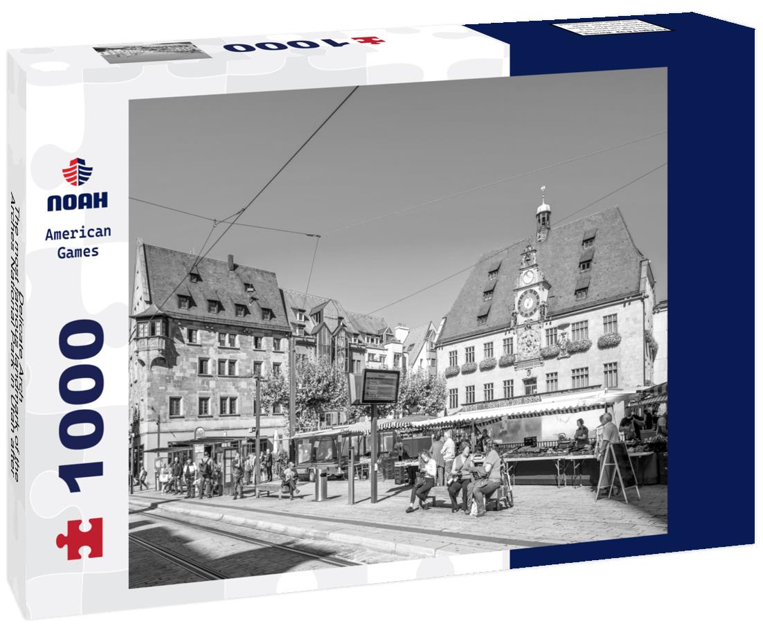 Noah Jigsaw Puzzle Delicate Arch - The most famous landmark of the Arches National Park in Utah after sunset in blue hour twilight in black white 1000 pieces