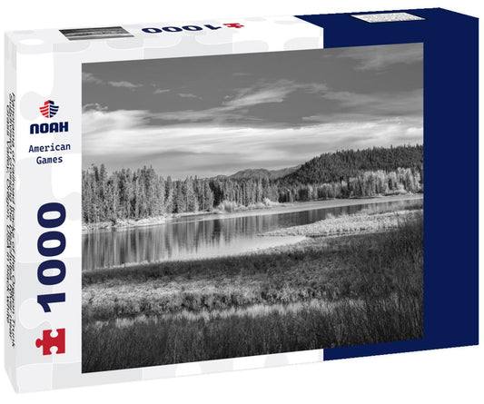 Noah Jigsaw Puzzle Panorama of railroad tracks of the Oregon Trunk Subdivision crossing the Deschutes River near Grass Valley, Oregon, USA in black white 1000 pieces