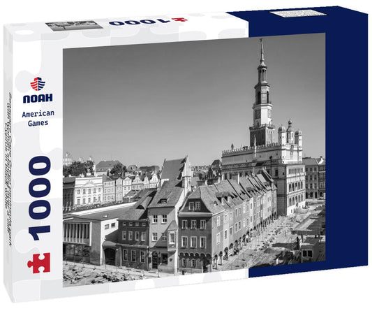 Noah Jigsaw Puzzle Seascape Cape Greco peninsula park with woman standing over a cliff, Cyprus in black white 1000 pieces