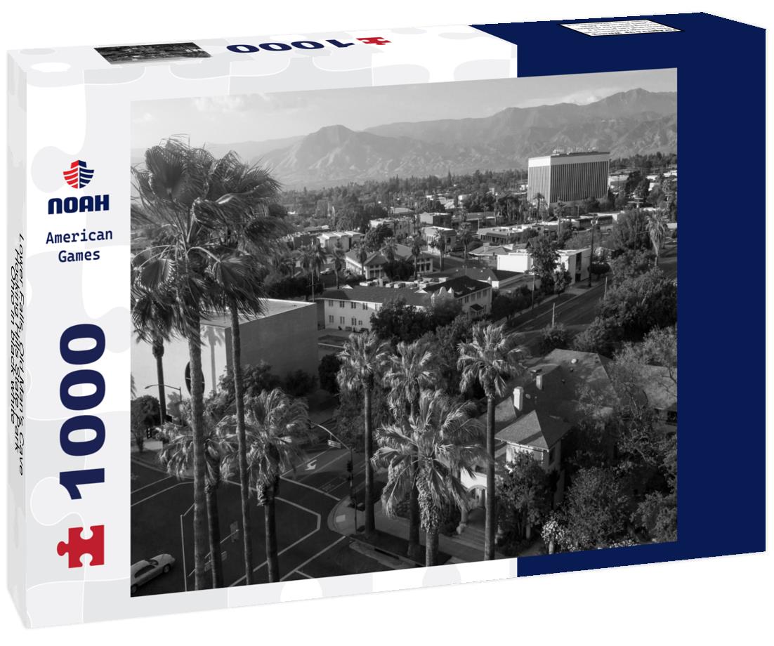 Noah Jigsaw Puzzle Lower Falls, Old Man's Cave, Hocking Hills State Park, Ohio in black white 1000 pieces