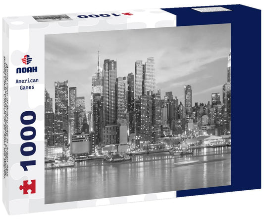 Noah Jigsaw Puzzle Aerial view of Bohinj lake in Julian Alps. Popular touristic destination in Slovenia. Bohinj Lake, Church of St John the Baptist. Triglav National Park, Julian Alps, Slovenia in black white 1000 pieces