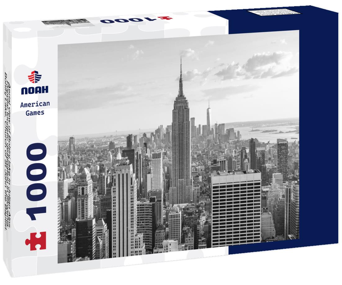 Noah Jigsaw Puzzle Aerial view of Bohinj lake in Julian Alps. Popular touristic destination in Slovenia. Bohinj Lake, Church of St John the Baptist. Triglav National Park, Julian Alps, Slovenia in black white 1000 pieces