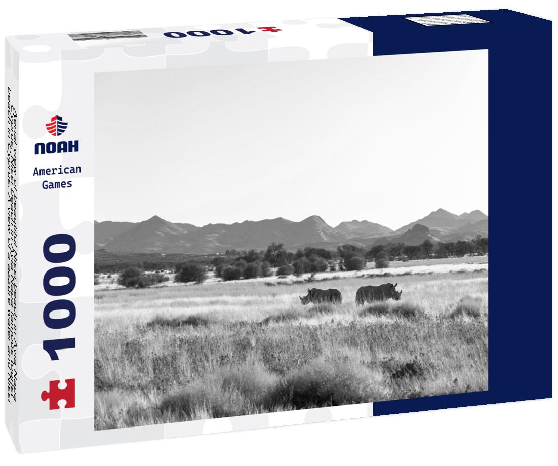 Noah Jigsaw Puzzle Aerial view of beautiful Nissi beach in Ayia Napa, Cyprus. Nissi beach in Ayia Napa famous tourist beach in Cyprus. A view of a azzure water and Nissi beach in Aiya Napa, Cyprus in black white 1000 pieces