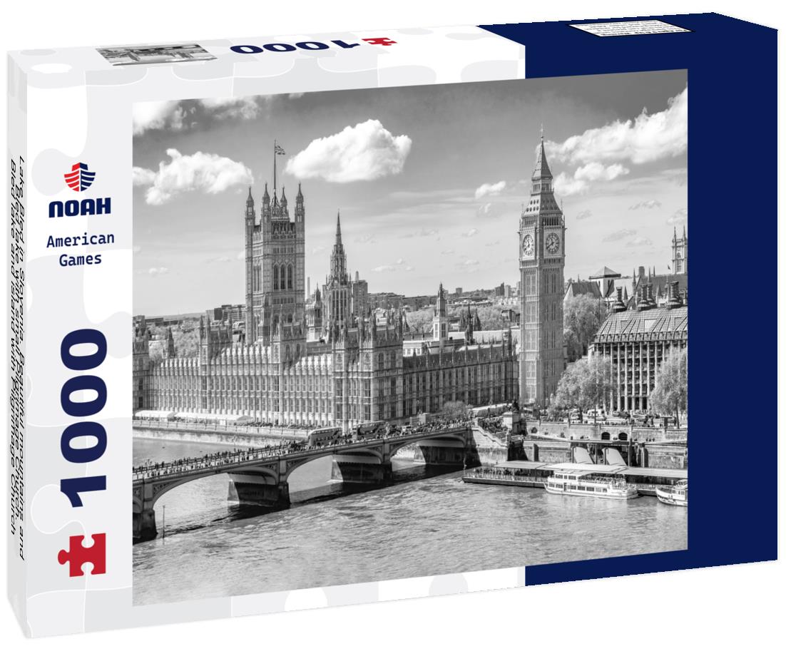 Noah Jigsaw Puzzle Lake Bled in Slovenia. Beautiful mountains and Bled lake with small Pilgrimage Church. Bled lake and island with Pilgrimage Church of the Assumption of Maria in black white 1000 pieces