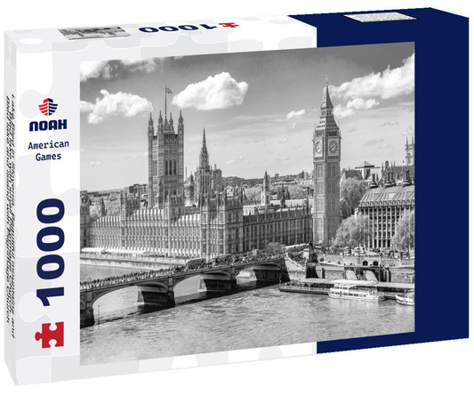 Noah Jigsaw Puzzle Lake Bled in Slovenia. Beautiful mountains and Bled lake with small Pilgrimage Church. Bled lake and island with Pilgrimage Church of the Assumption of Maria in black white 1000 pieces