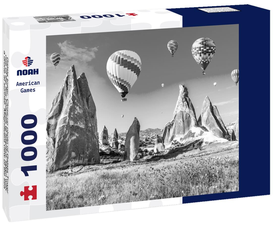 Noah Jigsaw Puzzle Galata tower. Close-up photo of Galata Tower, one of the few beauties of Istanbul, taken with a drone at sunrise. Magnificent view of the sea and buildings in the background in black white 1000 pieces