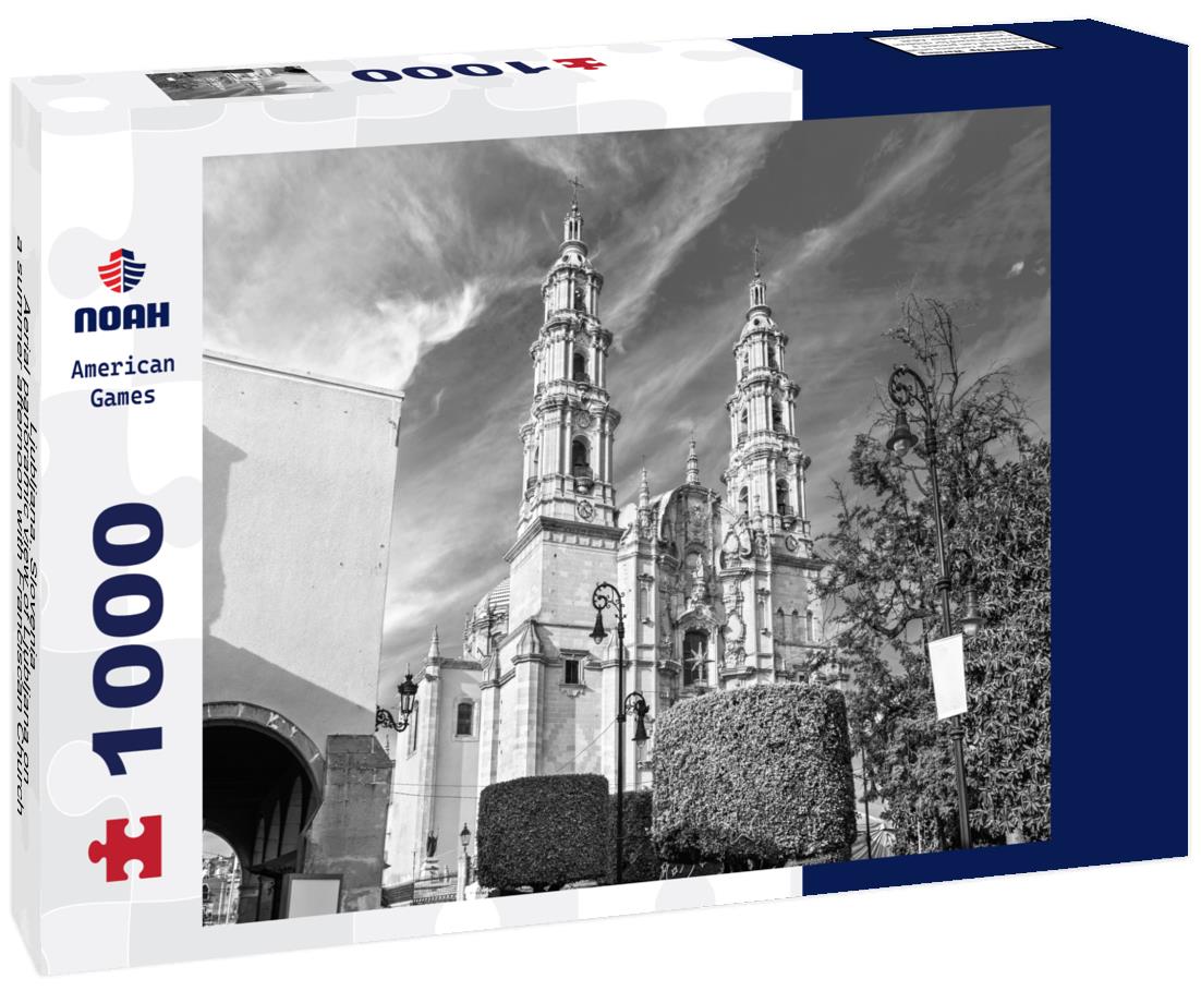 Noah Jigsaw Puzzle Ljubljana, Slovenia - Aerial panoramic view of Ljubljana on a summer afternoon with Franciscan Church of the Annunciation, Ljubljana Castle in black white 1000 pieces