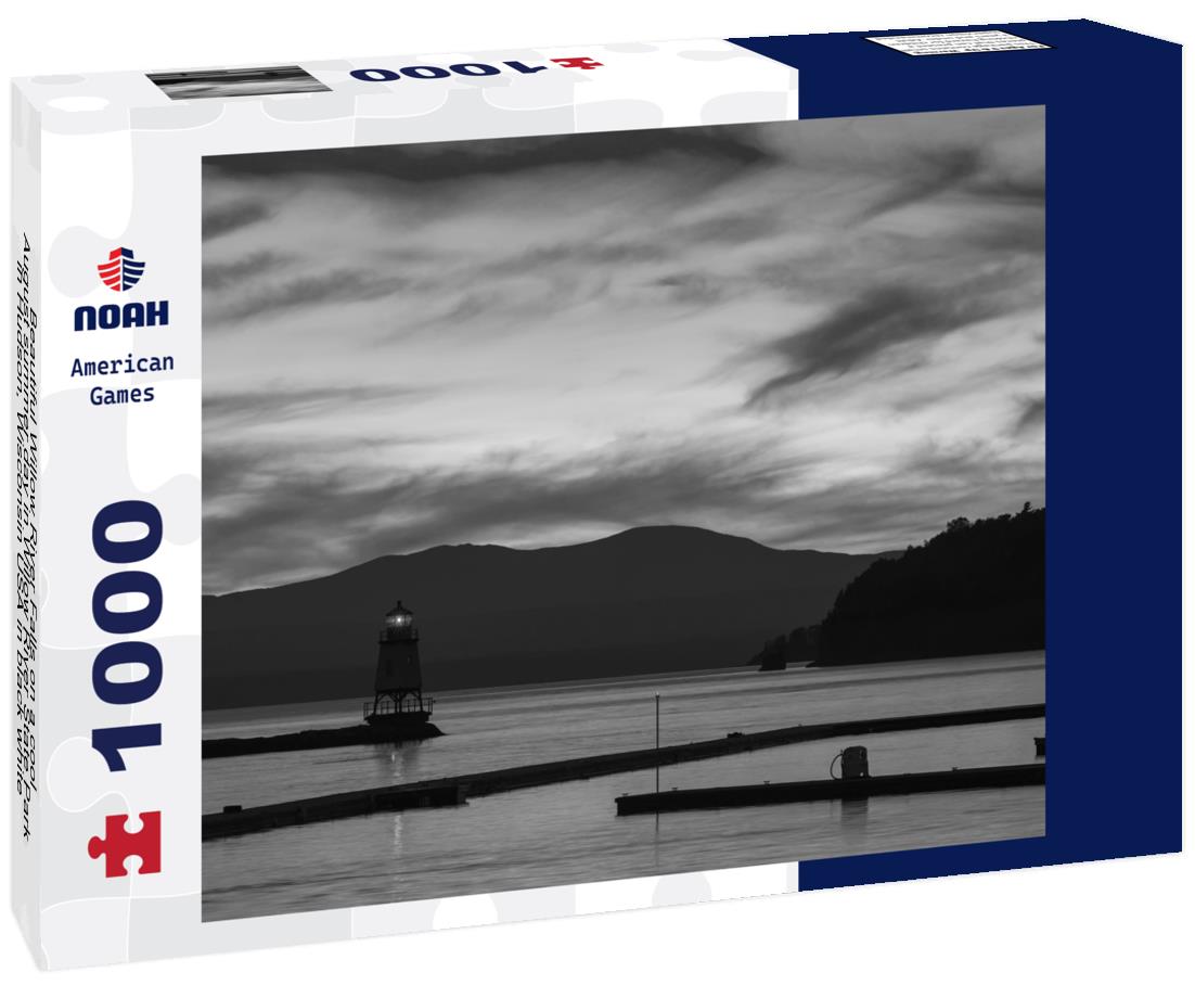 Noah Jigsaw Puzzle Beautiful Willow River Falls on a cool, August summer day in Willow River State Park in Hudson, Wisconsin USA in black white 1000 pieces