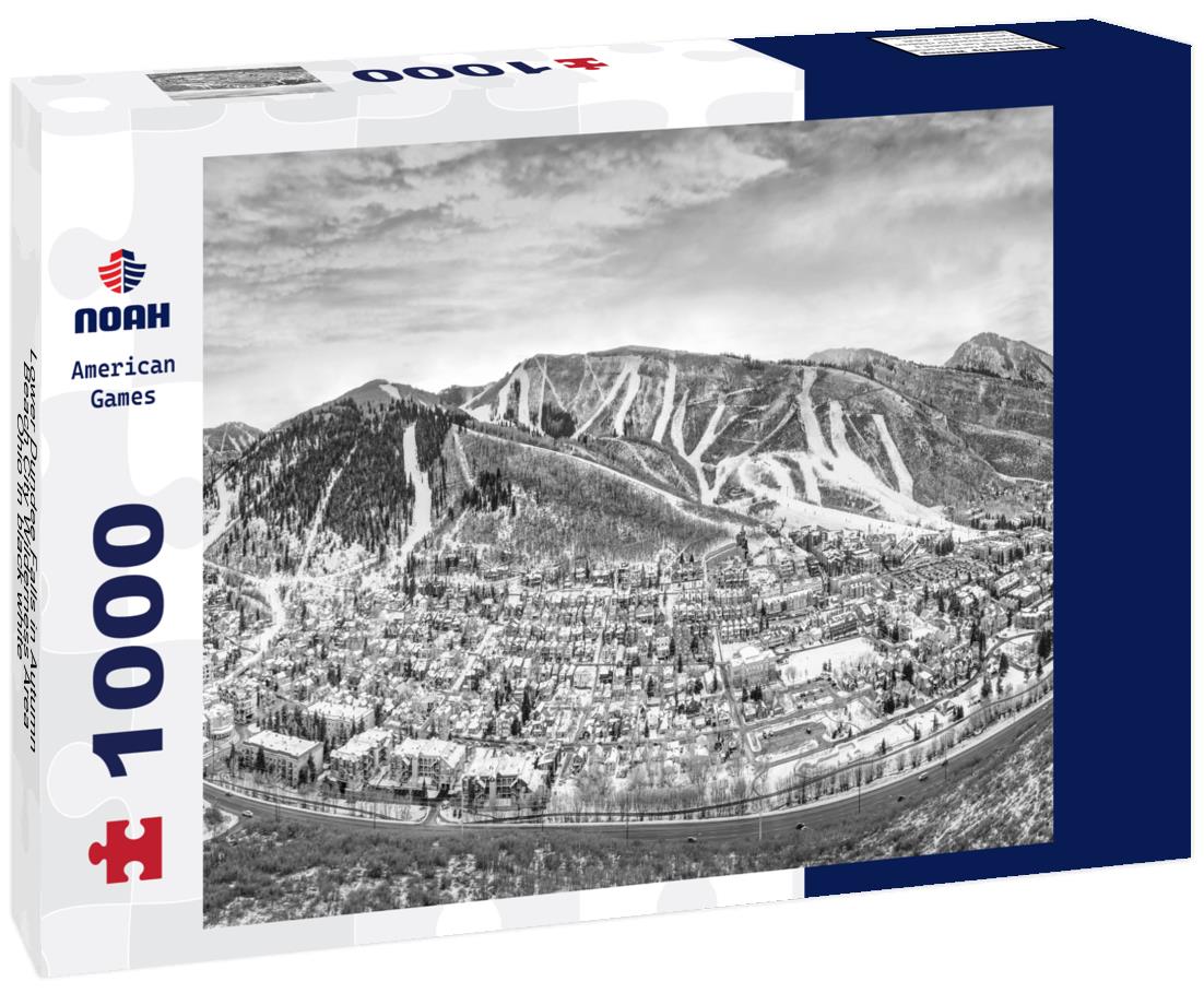 Noah Jigsaw Puzzle Lower Dundee Falls in Autumn, Beach City Wilderness Area, Ohio in black white 1000 pieces