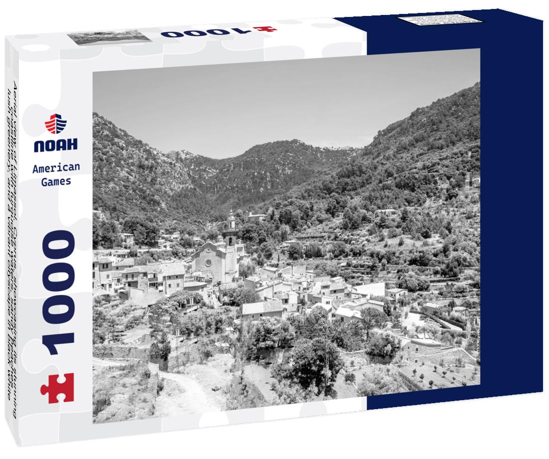 Noah Jigsaw Puzzle Aerial view of Limassol, Cyprus, showcasing its stunning coastline with turquoise waters, sandy beaches, lush greenery, and a vibrant cityscape in black white 1000 pieces