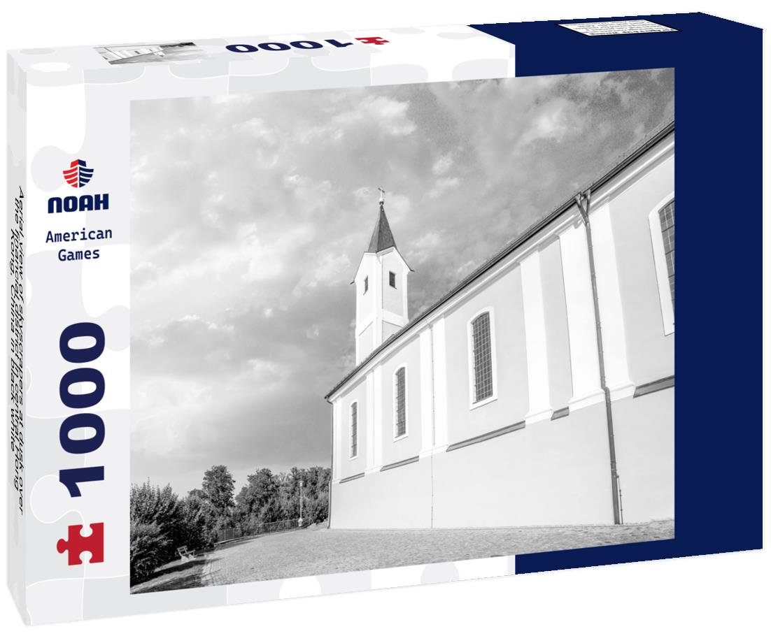 Noah Jigsaw Puzzle Aerial view of skyscrapers at dusk over the financial district in central Hong Kong, China in black white 1000 pieces