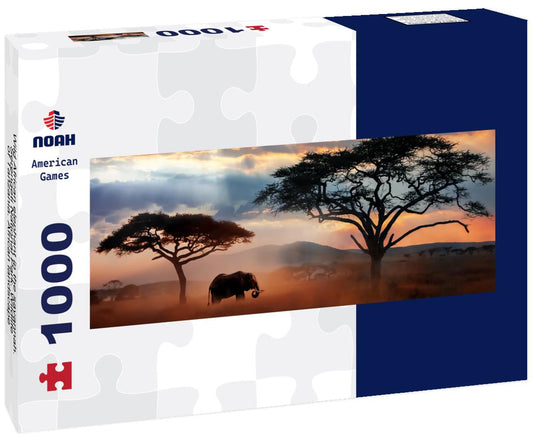 Noah Jigsaw Puzzle Wild African elephant in the savannah. Serengeti National Park. Wildlife of Tanzania. African landscape panorama 1000 pieces