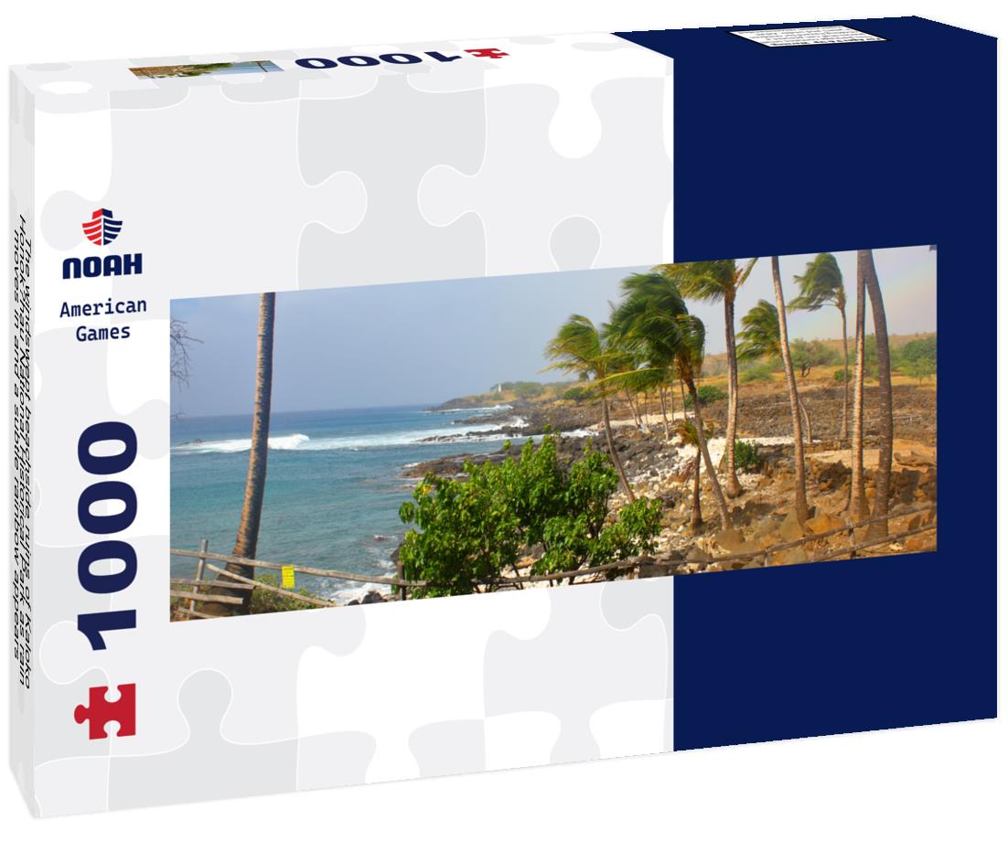 Noah Jigsaw Puzzle The windswept beachside ruins of Kaloko-Honokohau National Historical Park as rain moves in and a subtle rainbow appears panorama 1000 pieces