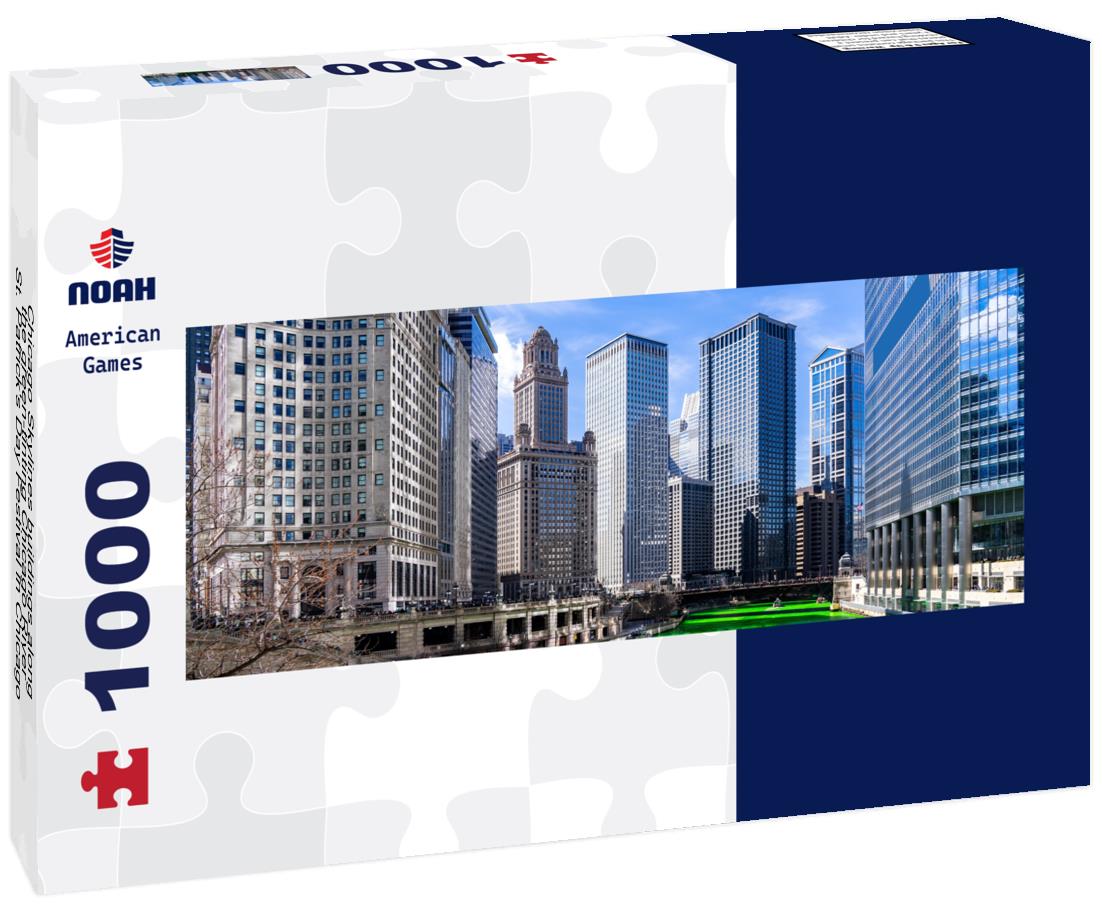 Noah Jigsaw Puzzle Chicago Skylines buildings along the green-tinting Chicago River St. Patrick's Day Festival in Chicago Downtown IL USA panorama 1000 pieces